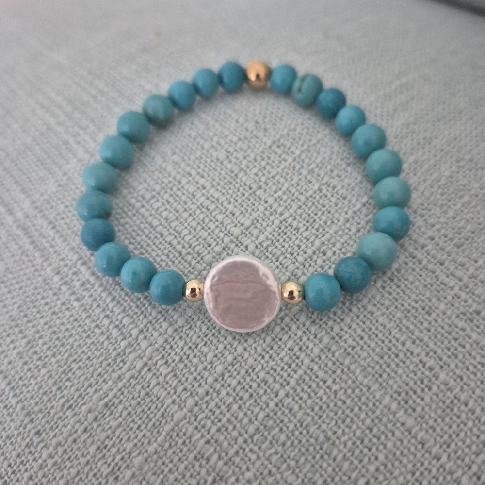 Turquoise NATURAL w/Coin Pearl Choker,Matching Braclet - Picture 5 of 6